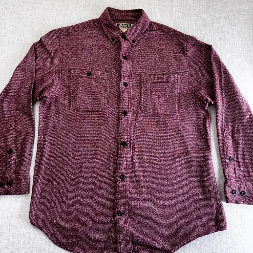 Duluth Trading Co Mens Relaxed Fit Cotton Button Down Shirt Maroon Medium